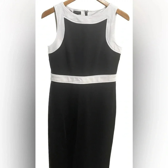 Talbots Little Black Dress w/ White Trim Mini Flattering Stretch EUC Size: 4 - Picture 2 of 9